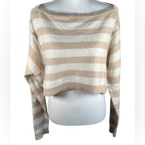 Free People Tan and Cream Striped Sweater